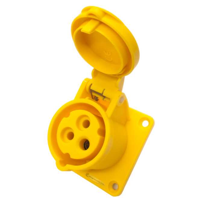 16amp 110v 2P+E IP44 Yellow Site Straight Flush Panel OUTLET Female Socket. PCE (313-4f6)