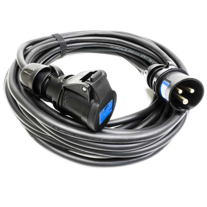 16amp Black Events CEEform Commando Power Cable. (3x1.5mm) 240v H07RN-F Rubber 