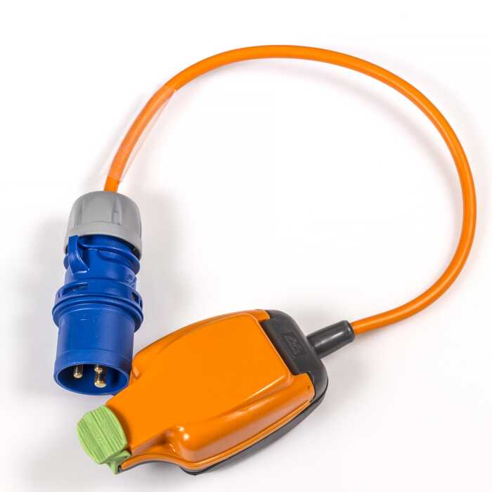 WeatherProof Camping Power-Flex Adapter. 16amp Blue Plug to 1G IP54 Socket