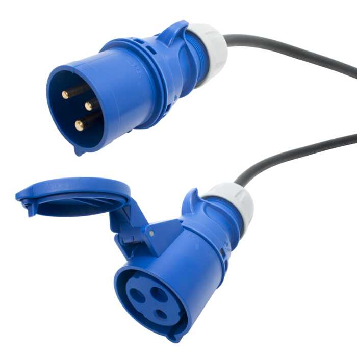 32 amp Arctic Blue Extension Cable. Site Hook Up Trailing Lead. TOUGH 3x6mm