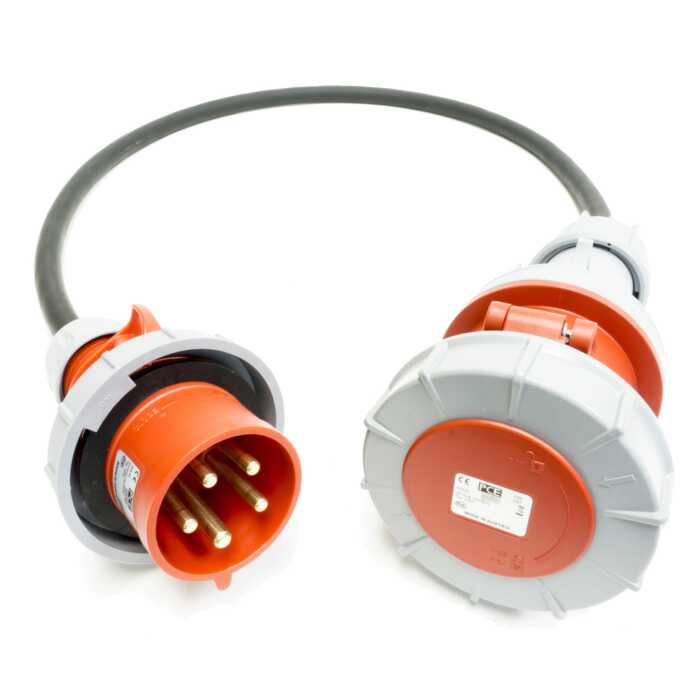 32amp to 63amp Red 3 PHASE Events CEEform Commando Adapter Cable. (5x10mm) 3PNE 400V. H07RN-F