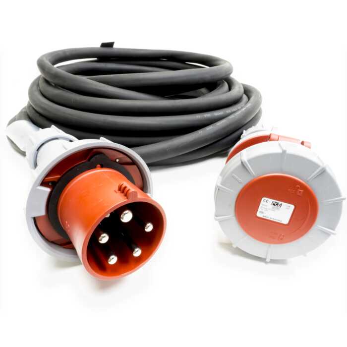 63amp Red 3 PHASE Events CEEform Commando Power Cable. (5x16mm) 3PNE 400V. H07RN-F Rubber 