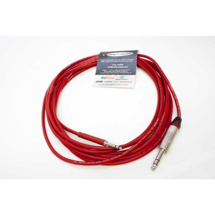 5 Meter Van Damme Red Pro Patch Microphone Cable, Neutrik 4.4mm Silver Bantam Jacks to 1/4" Stereo TRS Jacks. **RED BOOTS**