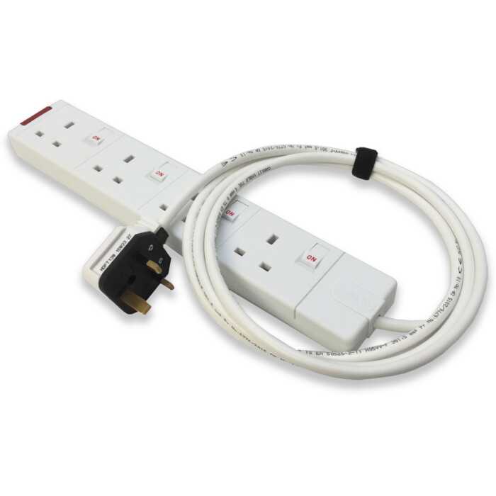 Individually Switched 13 amp Professional Trailing Socket Extension Lead. TOUGH 4 Gang White