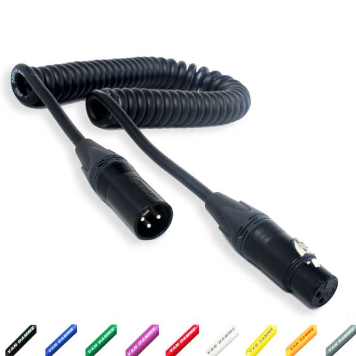 Van Damme Curly Mic Cables. Neutrik Balanced Female to Male XLR. Boom Mic Cable