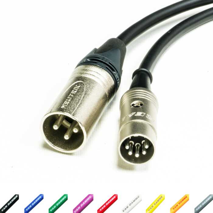 MIDI over XLR Adapter Cable. Male XLR to 5 Pin DIN. Neutrik & Van Damme