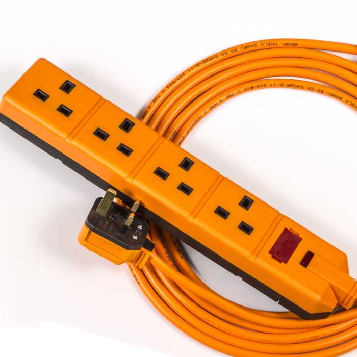 Orange Garden & Camping Power-Flex. UK Plug to 4G Socket. TRUE 13amp