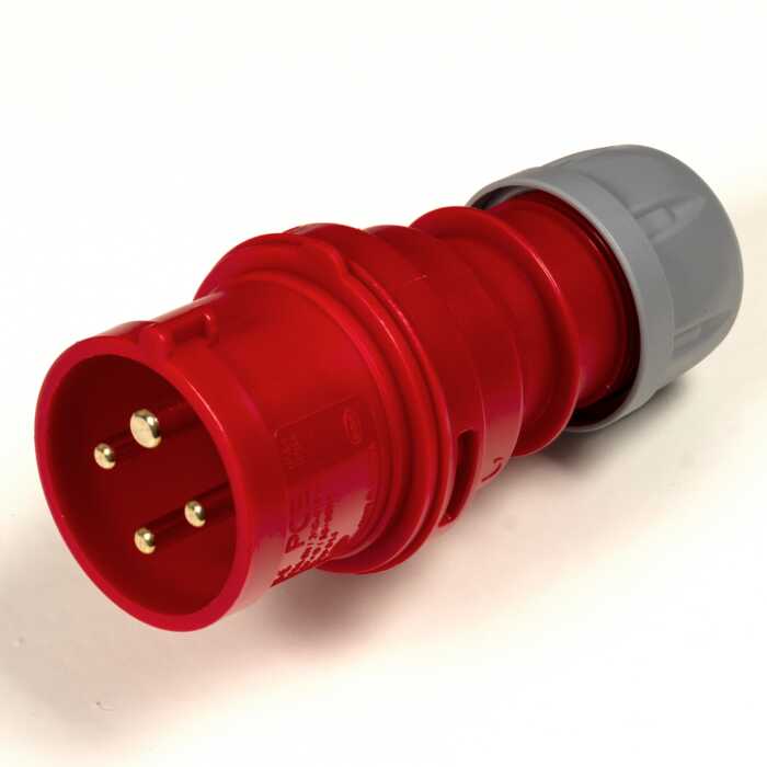 PCE 16A 4 Pin 3PE 400V. 3 Phase. Red Cable Mount Male Plug. IP44 (014-6)