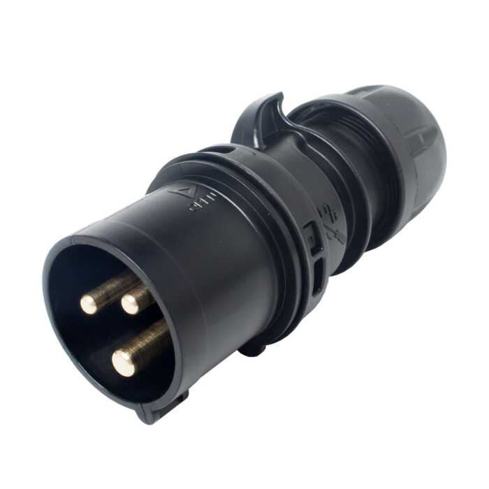 PCE 16amp 2P+E CEE Midnight Black Cable Mount Male Plug. IP44 (013-6X) 