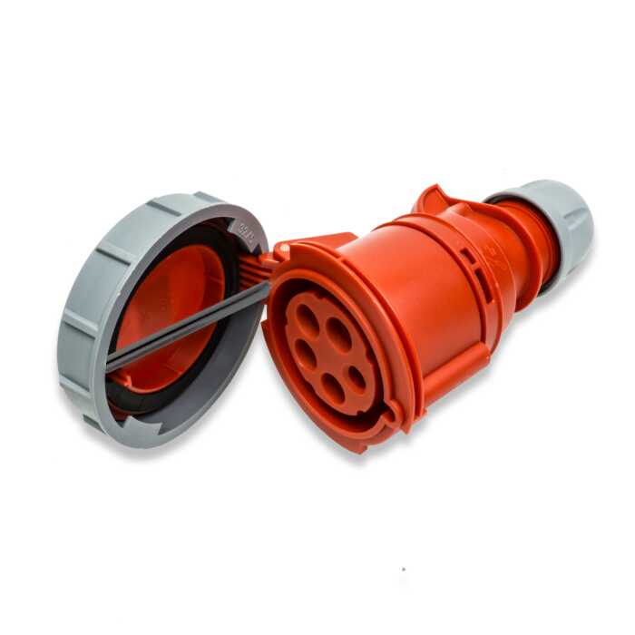 PCE 32A 3PNE 400V. 3 Phase. Red Cable Mount Female Socket. IP67 (2252-6)