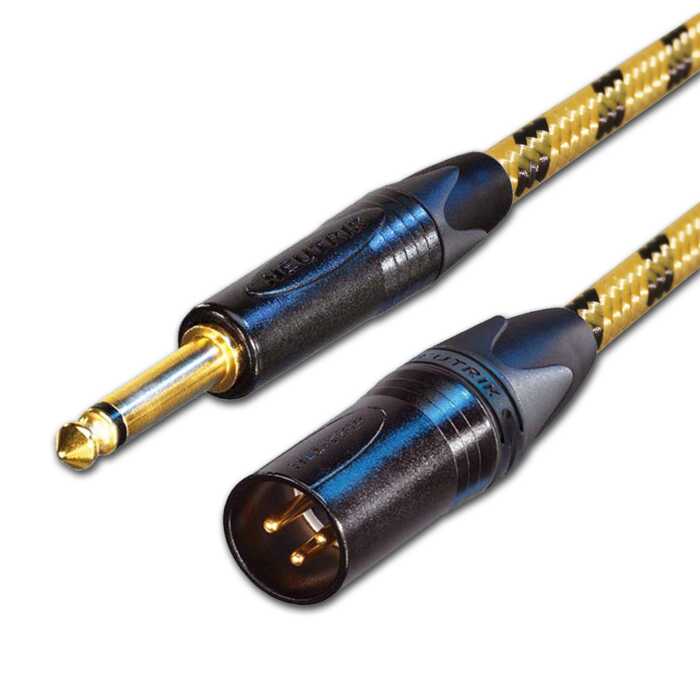 Vintage Sommer Guitar Lead. Unbalanced Gold Neutrik 6.35mm TS Jack to Mono Male XLR. Balanced Microphone Cable