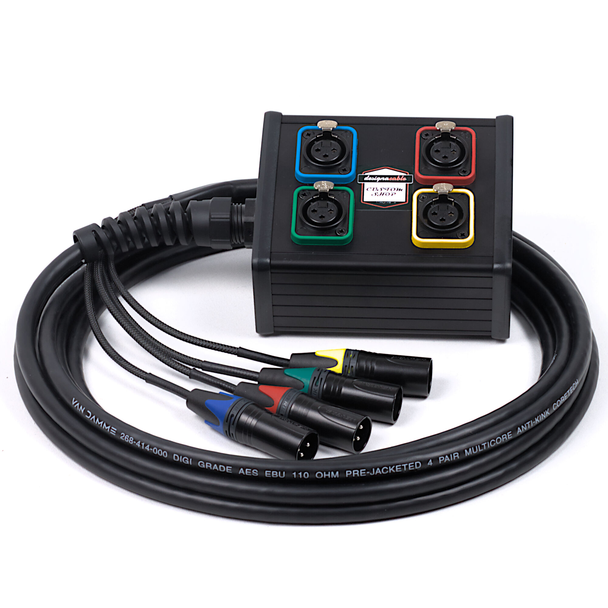 4 Way Studio Wall Mountable Box. Neutrik XLR Multicore Snake Cable