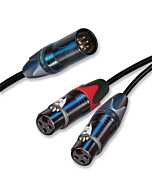 5 Pin Male XLR to Dual 3 Pin Female XLRs. Stereo Y Lead. Balanced Cable. (Variation Leads)