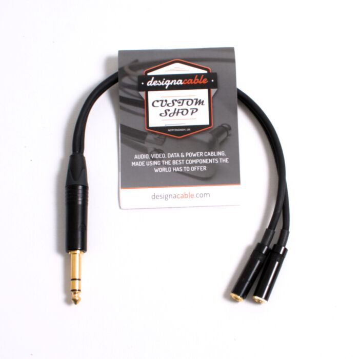 25cm Headphone Splitter Adaptor NEUTRIK NP3X-B TO 2 x REAN NYS240BG BLACK PEACOCK