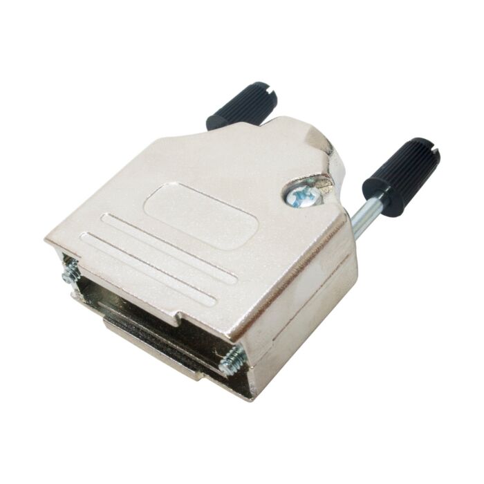 15 Pin D SUB Die Cast Metal Hood. Steel with Black Plastic Cap Jackscrews UNC4-40