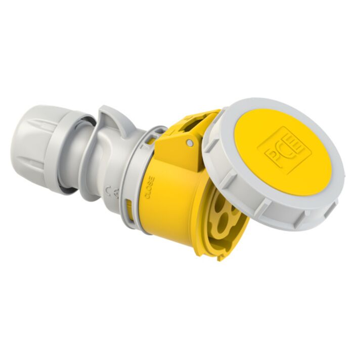 16amp 110v IP67 Yellow Motor Control Cable Mount Female Socket. 4 Pole PCE (2142-4)