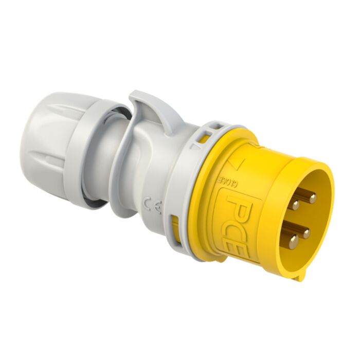 16amp 110v IP67 Yellow Motor Control Cable Mount Male Plug. 4 Pole PCE (014-4)