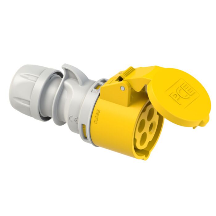 16amp 110v Yellow Motor Control Cable Mount Female Socket. 4 Pole PCE (214-4)