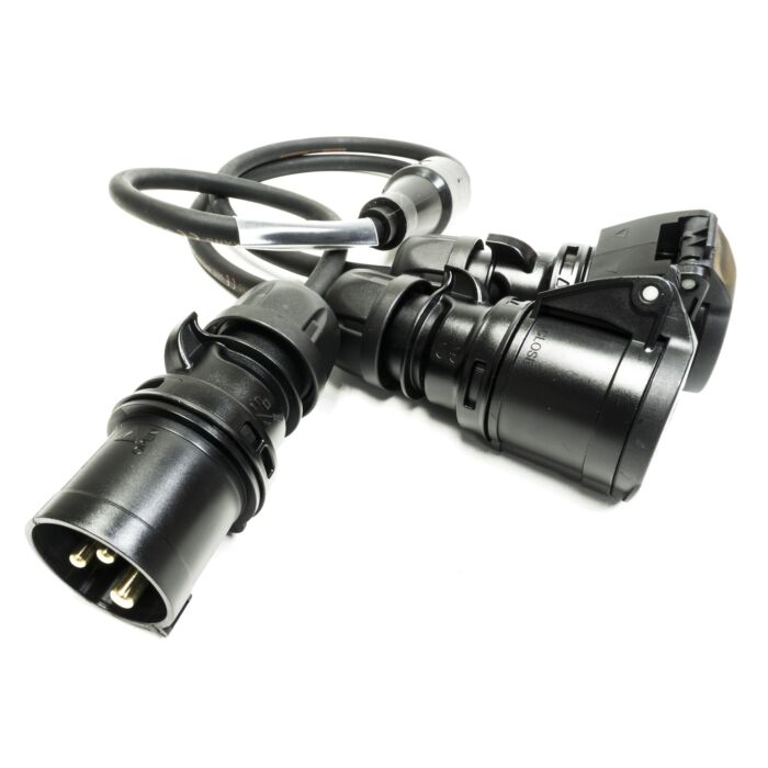 16amp Y Splitter Cable. 1x 16amp Plug to 2x 16amp Sockets. PCE TITANEX H07RN-F Cable