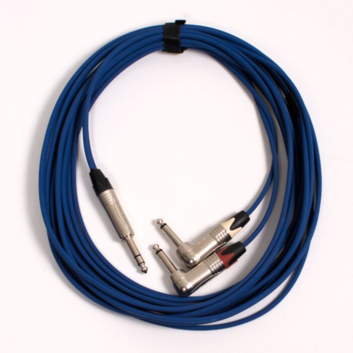 5m 14" TRS Stereo Splitter to X2 Right Angle 14" TS Blue ONYX with 2m extended split