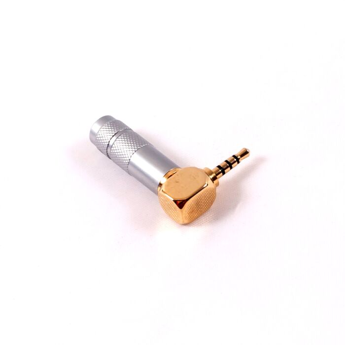 2.5mm Angled 4 Pole TRRS Plug Male Audio Connector. Gold Plated. Cable Size Up to 6 mm