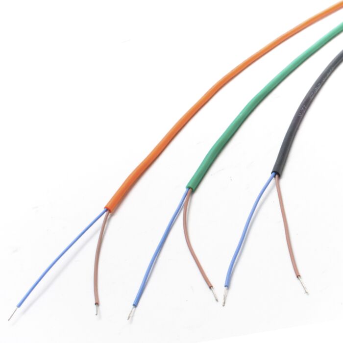 2 Core High Temperature Silicone Rubber Cable. (2x0.25mm). 4amp. DC Wiring. Black, Orange, Green
