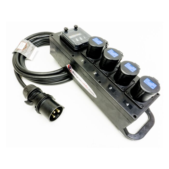 Mains Distro. Rubber Bounce Box. 32amp in. 4 x 16amp out. RCBO
