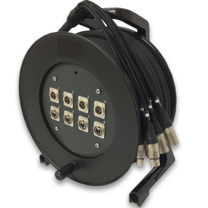 4in.4out Male to Female XLR Stage Snake on Reel. Schill Drum. Neutrik