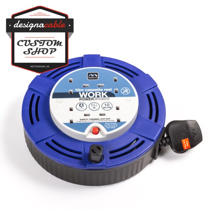 Masterplug 10m & 15m. 10amp. 4 Socket Medium Cassette Reel. MCT1010 4BL