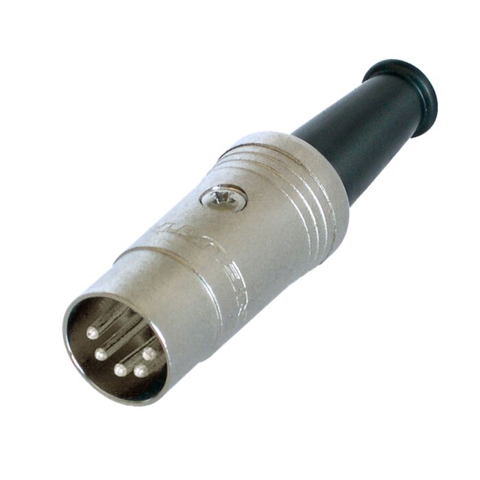 5 Pin Din Midi Connector. Rean NYS322. Silver body, silver pins