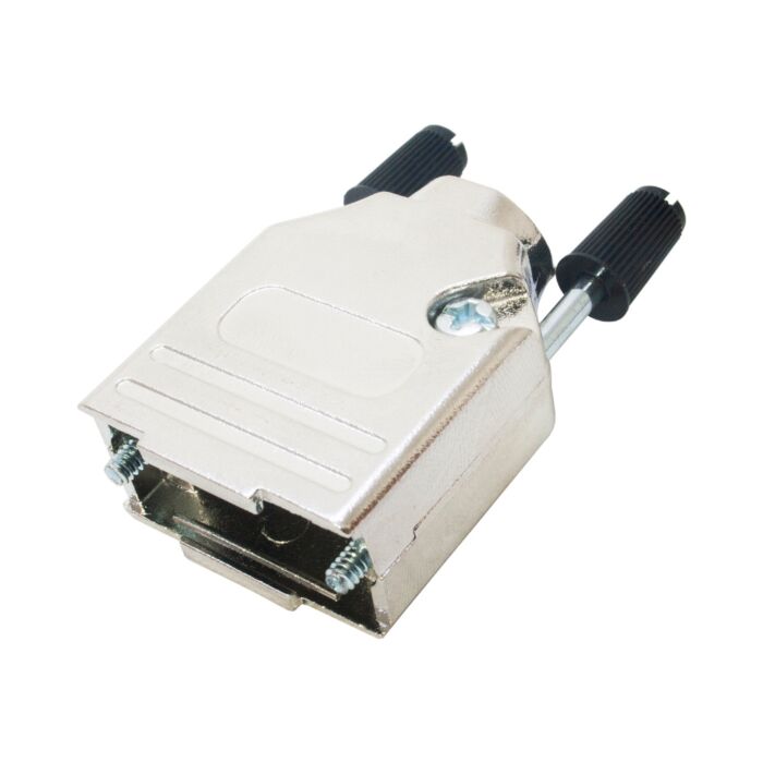 9 Pin D SUB Die Cast Metal Hood. Steel with Black Plastic Cap Jackscrews UNC4-40