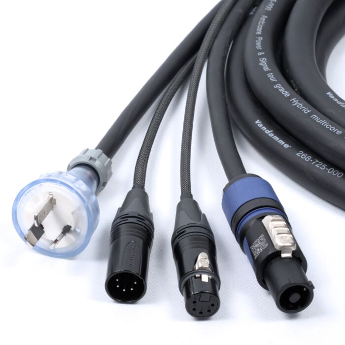 Australian Plug to PowerCon, DMX Hybrid Power and Signal Cable.