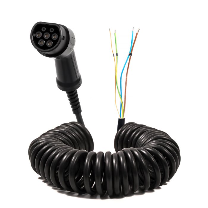 Domestic Curly Type 2 EV Charging Cable - Tethered