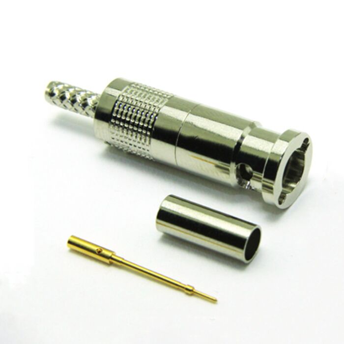 Cable Mount Micro BNC Connector 75Ω Crimp Termination Straight Body - Belden 179DT