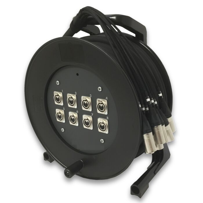 Male to Female XLR Stage Snake on Reel. Schill Drum. Neutrik