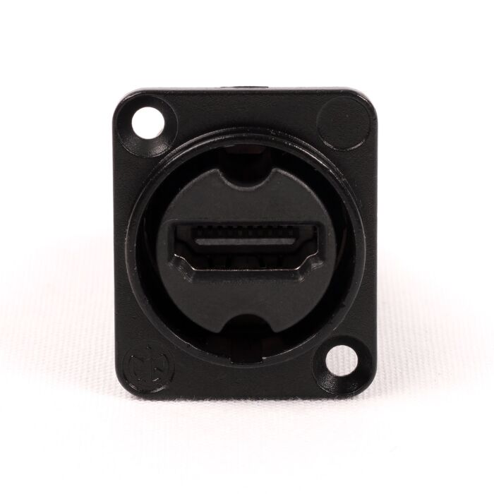 Neutrik HDMI feedthrough Chassis Connector in Black D-shape housing. NAHDMI-W-B