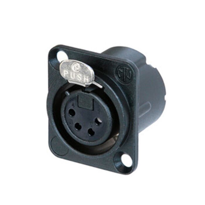 Neutrik NC4FD-LX-BAG Female 4 pin XLR Chassis Panel Mount. Black Shell and Silver Contacts