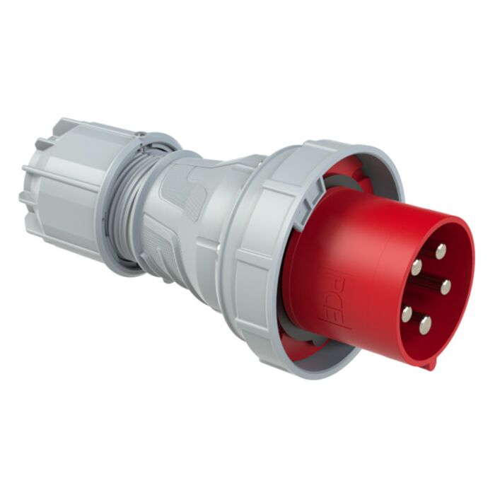 PCE 125A 3P+N+E 400V. 3 Phase. Red Cable Mount Male Plug. IP67 (045-6)