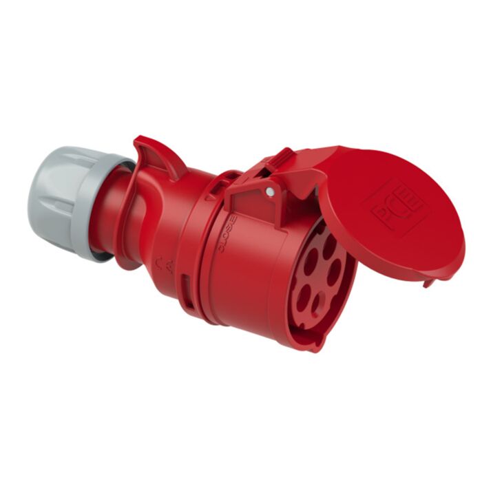 PCE 16A 3P+N+E 400V. 3 Phase. Red Cable Mount Female Socket. IP44 (215-6)