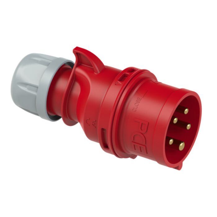 PCE 16A 3P+N+E 400V. 3 Phase. Red Cable Mount Male Plug. IP44 (015-6)
