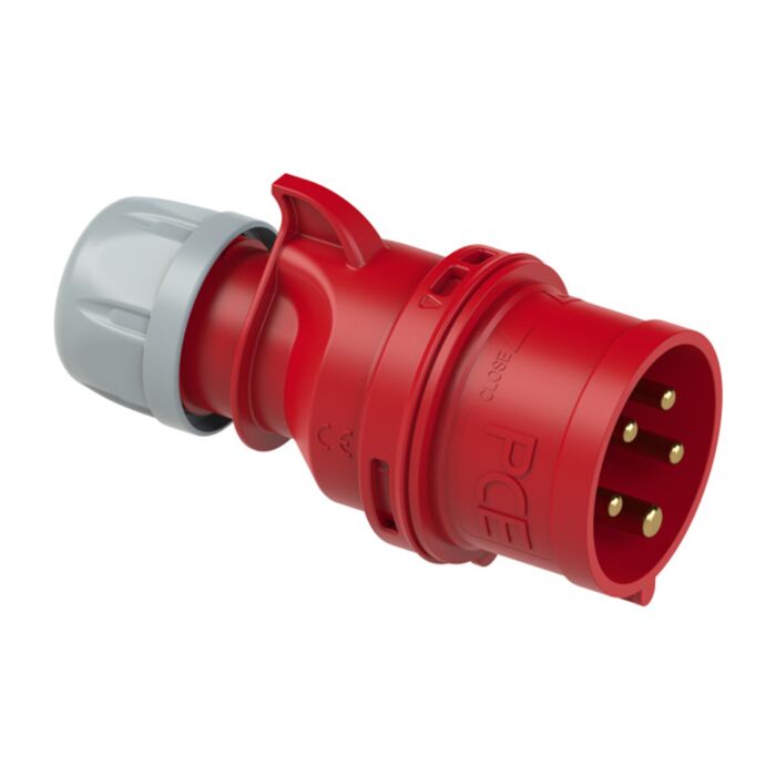 PCE 32A 3P+N+E 400V. 3 Phase. Red Cable Mount Male Plug. IP44 (025-6)