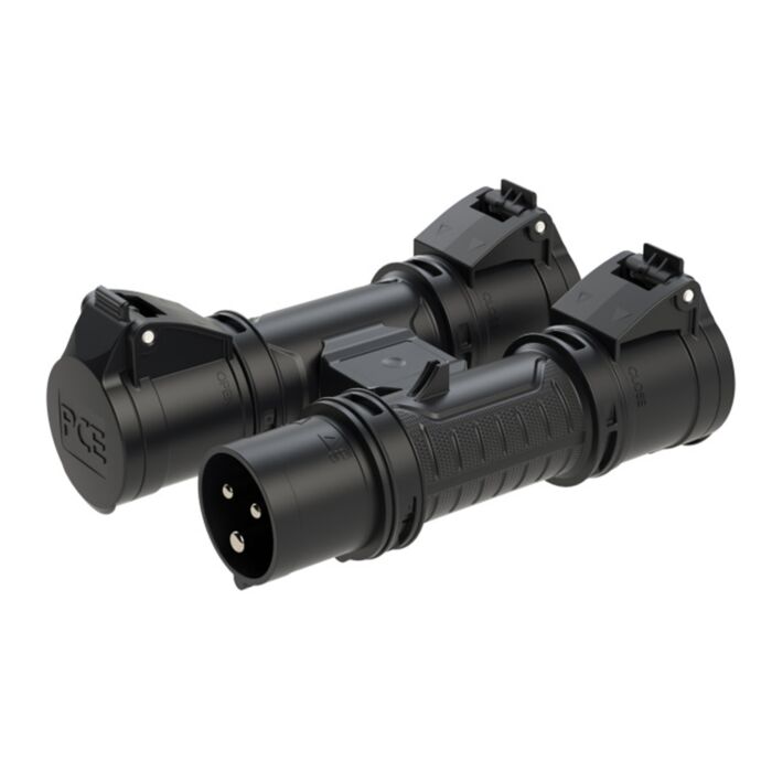 PCE H-Connect 16A 3Pole 230V Plug to 3 x 16A Sockets IP44 94327000. Midnight Series