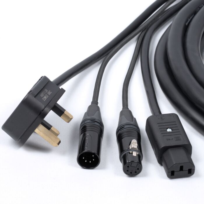 UK Plug to IEC C13, DMX Hybrid Power and Signal Cable.