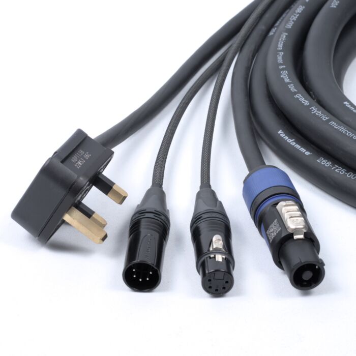 UK Plug to PowerCon, DMX Hybrid Power and Signal Cable.