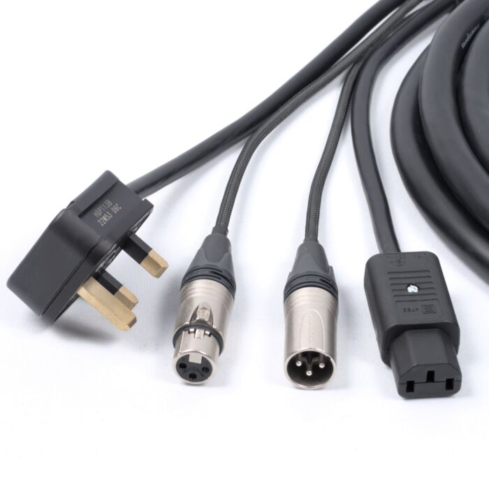 Combined UK to IEC C13 Power & Audio Signal Cable. Van Damme  Hybrid. 15 amp Lead