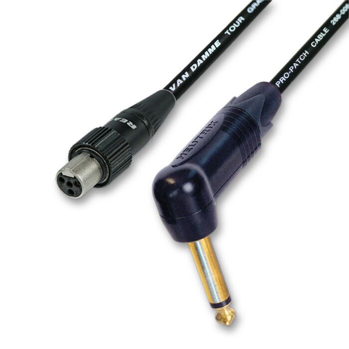 Peavey and Shure GLXD & SLX1 Wireless System Lead for Beltpacks. Gold Angled Jack.