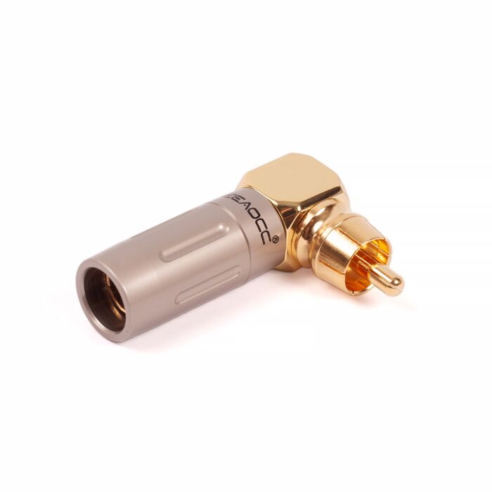 designacable Angled RCA Plug. Gold Phono Connector