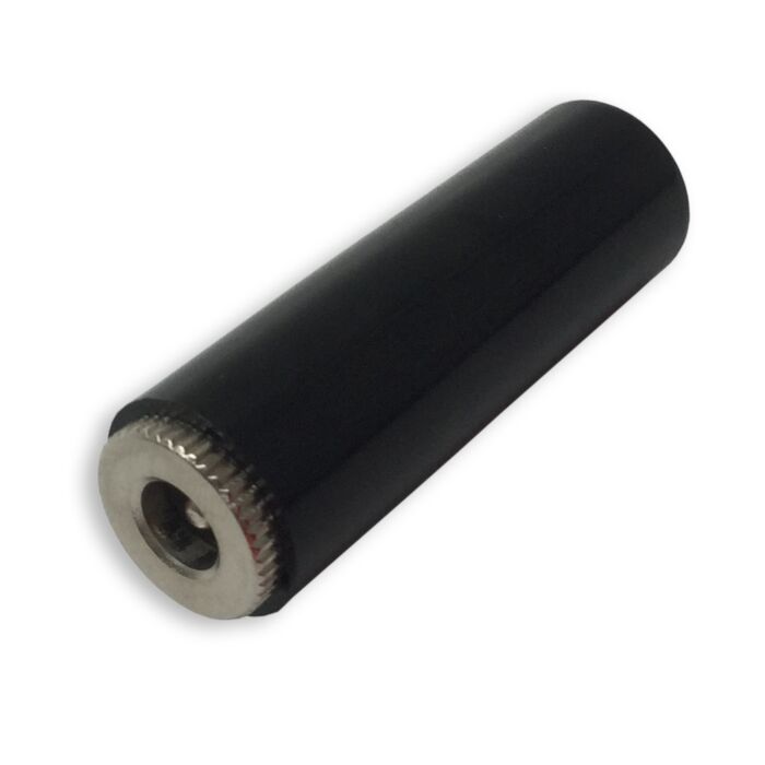 Cable Mount Inline 2.1mm DC Female Socket. Black Plastic housing. 7mm cable entry