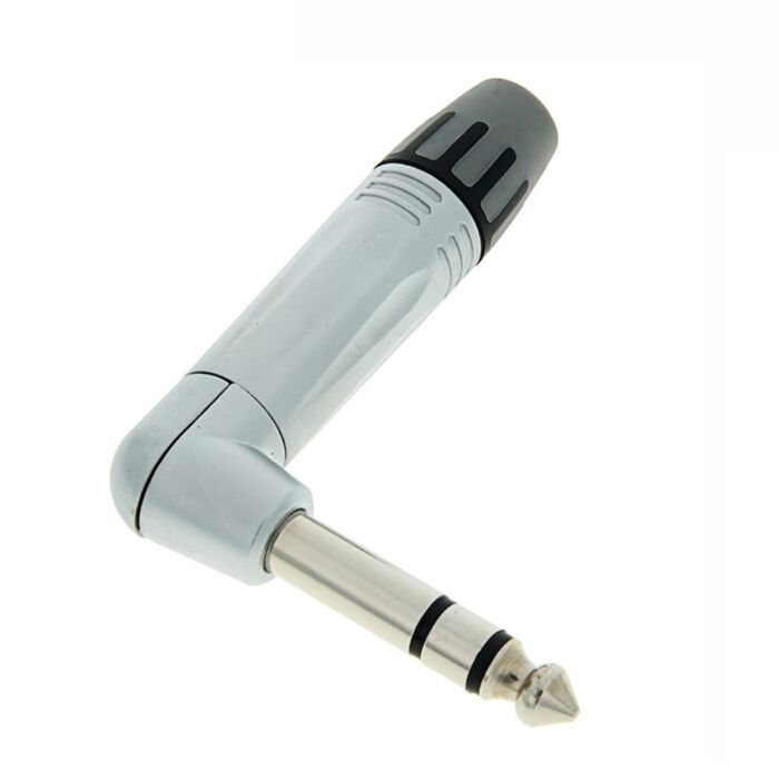 SEETRONIC Angled Jack Plug. Silver MP3RX 6mm TRS. Balanced. Stereo Connector