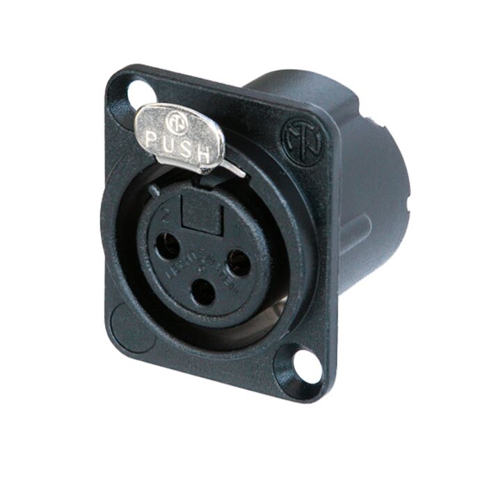 Neutrik NC3FD-LX-BAG Female 3 pin XLR Chassis Panel Mount. Silver Contacts. Black Shell